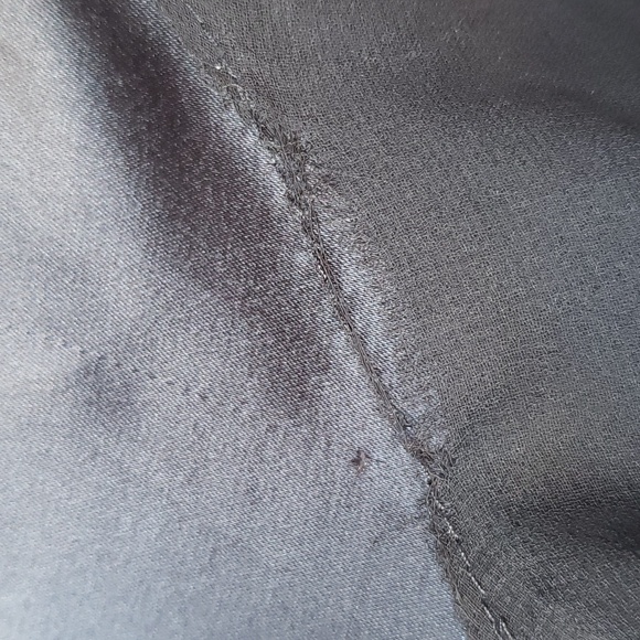 Shiny Jet Black off the shoulder raw edge ruffle assymetrical satin mini dress - Picture 8 of 11